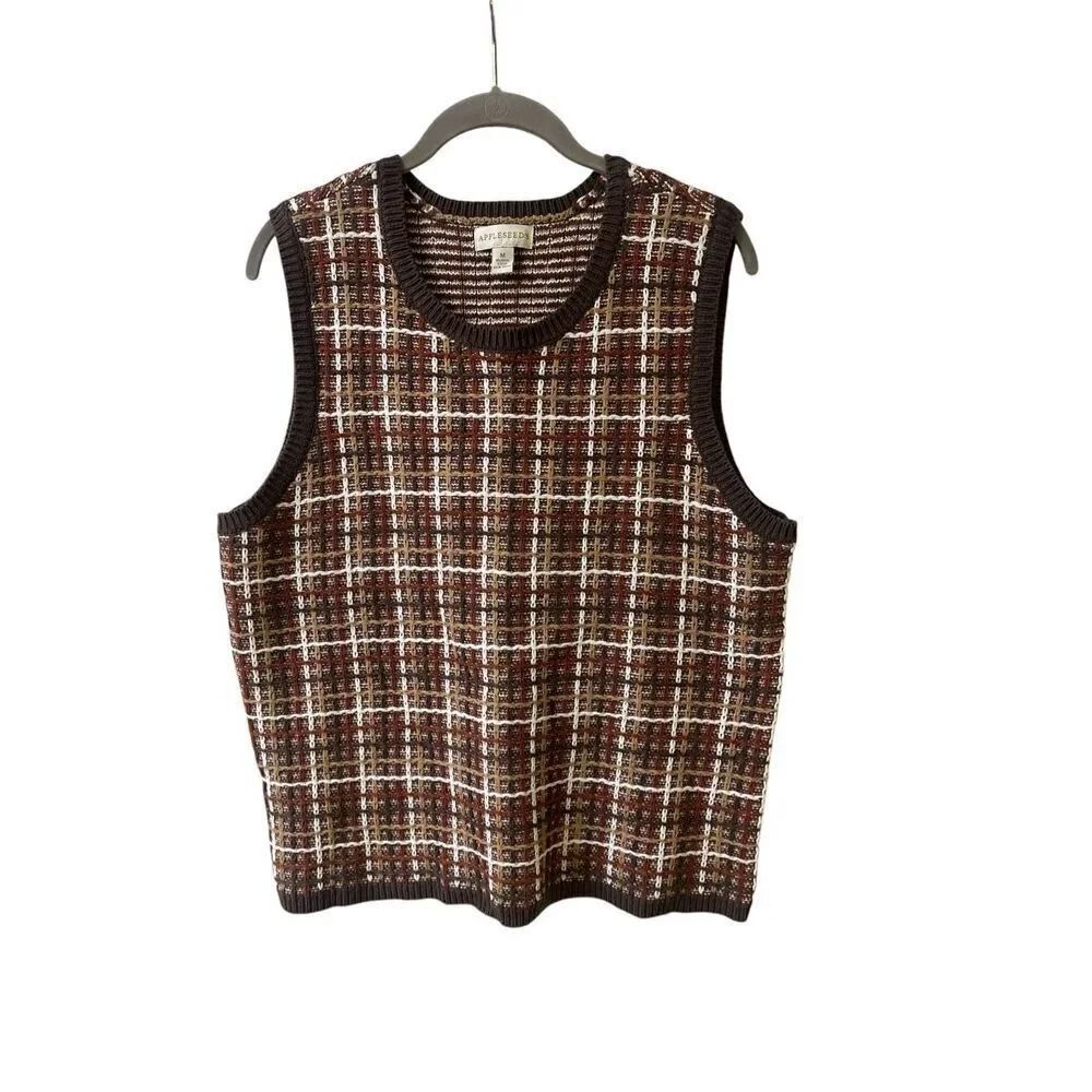 Appleseed’s v-neck vest browns & white pattern sz Medium